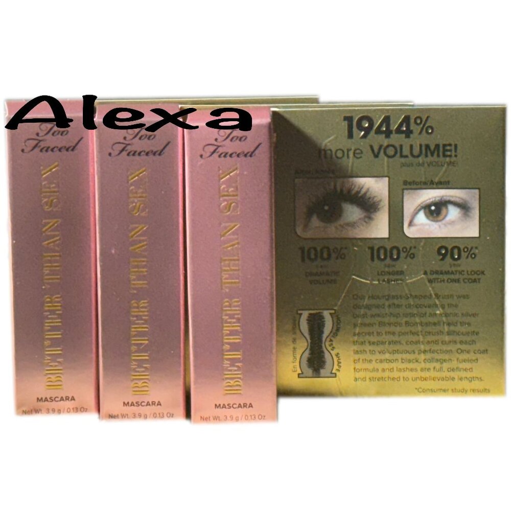 Too Faced 3-Pack Better Than Sex Mascara- Mini Size, 0.13 oz-Black-Authentic
